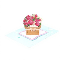 Cartes de vœux 3D en forme de panier de roses / Souvenir de Pâques d'art populaire / Papier fait main avec estampage doré et de haute qualité