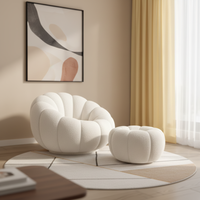 HLM48 Fauteuil de Loisirs Moderne Pivotant en Tissu Bouclé Premium Blanc Nordique, Forme Citrouille, pour Salon, Chambre et Hôtel