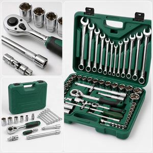 61Pieces Carbon Steel Mechanics Socket Wrench Set Interchangeable 1/2" &amp; 1/4" Drive Sockets for Auto Repair DIY Tasks - Product Image 4
