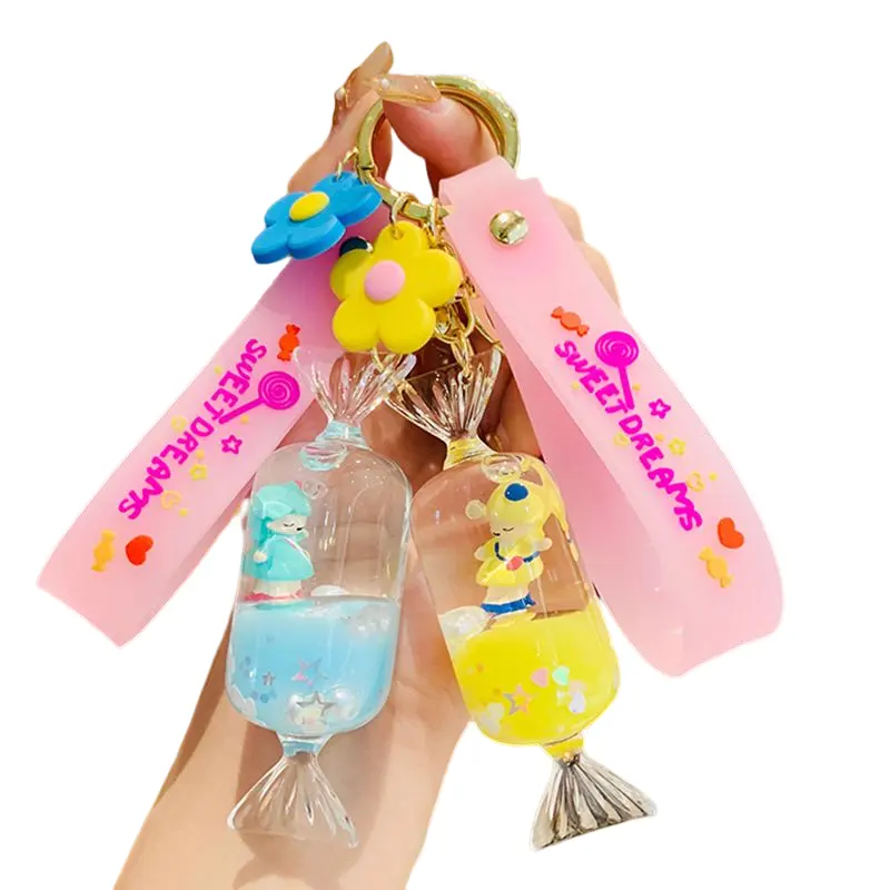 BSBH Wholesale Trending Hot Products Floating Key Chain Milk Candy Girl Liquid Keychain Bag Pendant