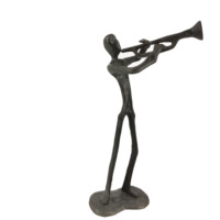 Vintage Cast Iron Abstract Trumpet Figure Sculpture Brass Instrument Collection Gift Home Office Desk Decoration Ornament