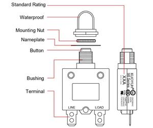 32VDC Kuoyuh Protecteur de surcharge Réinitialiser le <span class=keywords><strong>disjoncteur</strong></span> thermique à <span class=keywords><strong>bouton</strong></span>-poussoir - Product Image 3