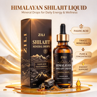Gouttes liquides orales de Shilajit à haute concentration, marque privée, 1:1 Pur Qualité Or de l'Himalaya, 60% Acide Fulvique, Saveur Personnalisée