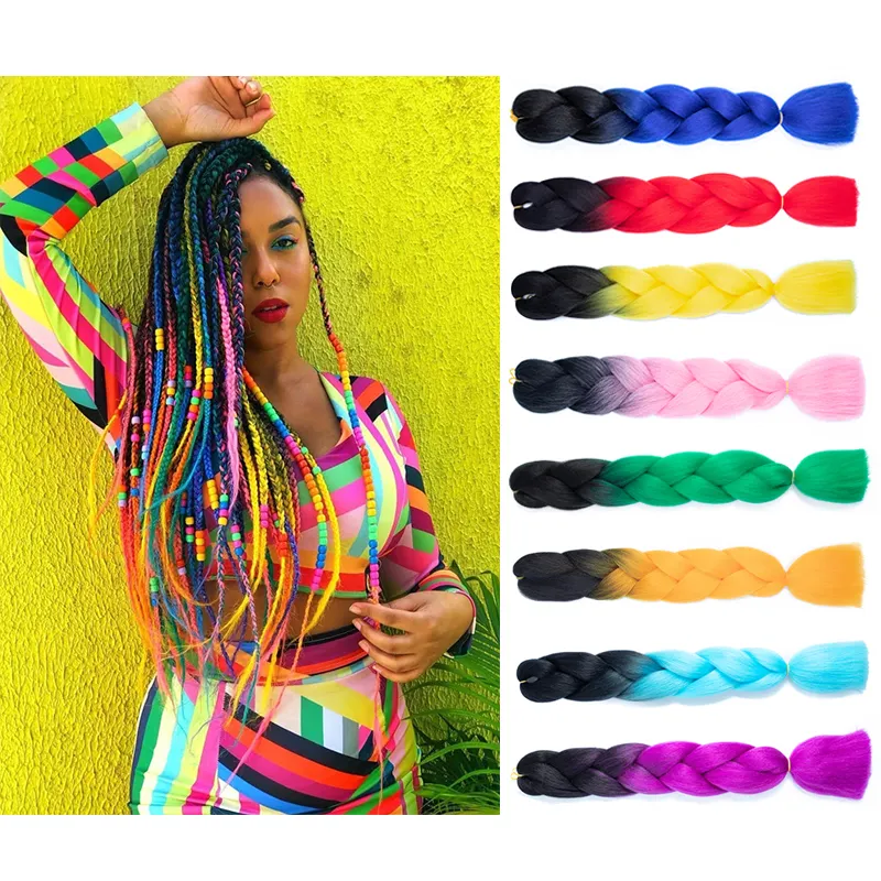 Wholesale Mix Colors Ombre Jumbo Braid Hair Crochet Braid Box Braiding Synthetic Hair Extensions Private Label Logo Packaging