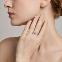 Bague de fiançailles solitaire en moissanite taille brillant avec sertissage pavé complet et anneau fendu, en argent S925, pureté D E VS1, lisse, sans nickel, certifiée GRA