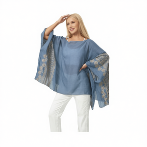 Suéter estilo onda floral 135*140CM con puños bordados en ambos lados - Product Image 1