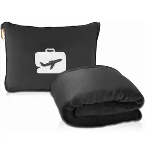 Premium Soft 2 em 1 Airplane Blanket com Soft Bag Fronha Mão Bagagem Manga Mochila Clip travel blanket and pillow set