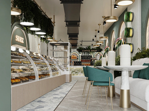 การออกแบบตกแต่งภายในร้านขนมหวานสมัยใหม่ รับผลิตอุปกรณ์ตกแต่งภายในร้านอาหารตามสั่ง ตู้โชว์ขนมหวานไม้สั่งทำ - Product Image 3
