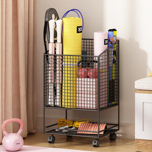 Carrito de malla de hierro con ruedas XK para almacenamiento de equipo deportivo, ideal para colchonetas de yoga, mancuernas, balones de baloncesto y organización de fitness en interiores. - Product Image 1