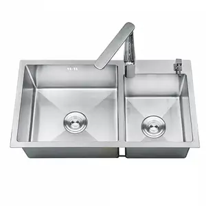 Hot Selling Sus304 kitchen sink for kitchen sink / brush nickle Double Bowl wash basin Contains drain
