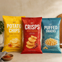 Sachet alimentaire imprimé sur mesure, sachet à scellage arrière, pochette d'emballage plastique laminé mat pour chips, boulettes de fromage, maïs soufflé