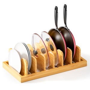 Organizador de tapas de ollas de bambú, tipo rectangular, para almacenamiento de utensilios de cocina, multifuncional, para usar en cajones de gabinetes. - Product Image 1