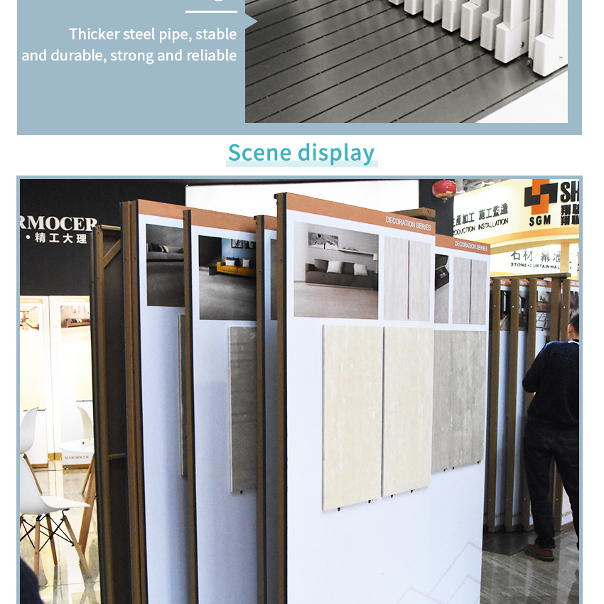 Showroom system floor-standing push-pull sliding metal tile sample granite marble quartz artificial stone display stand