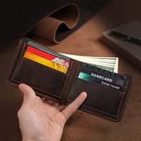 Dompet Kulit Asli Horizontal 2026, Model Klip Uang, Kulit Crazy Horse Premium, Dompet Pria untuk Uang Dolar AS, Produk Laris Ekspor