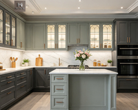 Meubles de cuisine modernes en bois massif bleu-gris, style Shaker américain de luxe, îlot de cuisine en bois