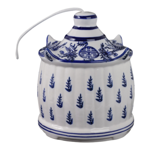 Casetta per uccelli in ceramica da appendere, decorazione per finestra da giardino, design blu e bianco - Product Image 4