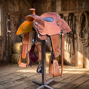 Selle de course pour chevaux sculptée à la main NA51 de BS International, design de créateur, respectueuse de l'environnement, de haute qualité, en cuir véritable de l'Uttar Pradesh, en bois pur - Product Image 1
