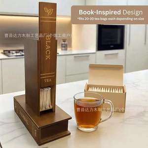 Wooden <b>Tea</b> Storage <b>Box</b> Book Shape Slide In Labels For Desk Organizing 10 <b>Tea</b> Types - Product Image 3