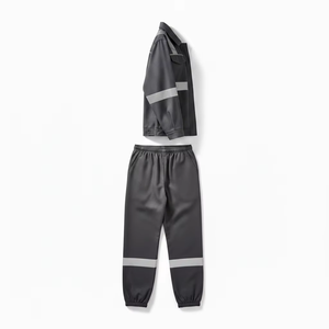 Conjunto de Uniforme de Trabajo de Alta Visibilidad, Chaqueta y Pantalones de Seguridad con Rayas de Poliéster/Nylon/Algodón/Personalizado - Product Image 4
