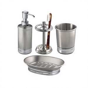 Ensemble de quatre accessoires de salle de bain en métal couleur argent, de qualité supérieure, pour salle de bain et hôtel. - Product Image 1