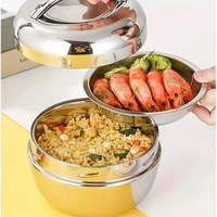 Kotak Makan Siang Anak Bentuk Apel Dua Tingkat Bahan Stainless Steel 304 Bebas BPA dari Korea