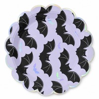 Assiettes en papier pour Halloween, motif chauve-souris noire, assiettes rondes jetables pour fête