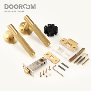 DOOROOM Modern Home Privacy Channel <strong>Door</strong> Lock <strong>Handle</strong> Brass Knurled <strong>Design</strong> Wooden <strong>Door</strong> Knobs - Product Image 4