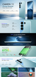 สมาร์ทโฟน 5G รุ่นดั้งเดิมปี 2026 Camon50 Pro 12GB+512GB รองรับสองซิมแบบ Dual Standby ระบบจดจำใบหน้า หน่วยประมวลผลสิบคอร์ - Product Image 5