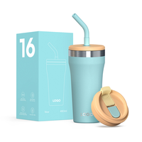 Nouveau gobelet isotherme en acier inoxydable de 12oz/16oz avec logo personnalisé, paille intégrée et isolation sous vide de qualité alimentaire