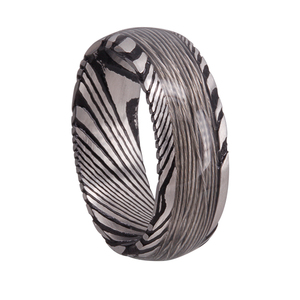 Bague en acier de Damas noir, incrustation bois et <span class=keywords><strong>opale</strong></span> concassée, alliance unique pour homme, bijoux de luxe faits à la main - Product Image 6
