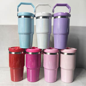 Gobelet isotherme portable personnalisé sans BPA avec paille rabattable et poignée, 20 oz 30 oz, anti-fuite, en acier inoxydable, pour voyage - Product Image 5