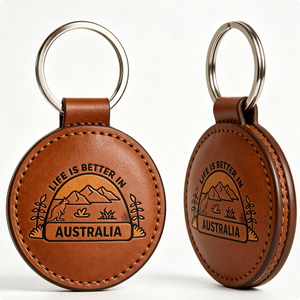 Llavero Redondo de Cuero con Paisaje Australiano Grabado, Recuerdo Hecho a Mano, Estilo Vintage, Anillo de Acero Inoxidable - Product Image 4