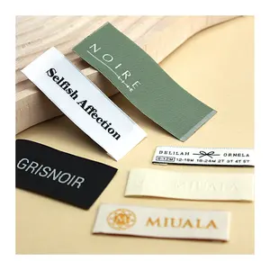 Wholesale Custom LOGO Embossed Woven Label for Garment Satin/Silk Tags Sew on Clothing Collar Folded Washing Label Textile