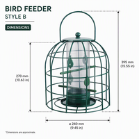 Mangeoire à oiseaux double cage avec tube à graines transparent, plusieurs perchoirs, grande poignée de suspension, plateau de base, décoration de jardin, en fer, écologique