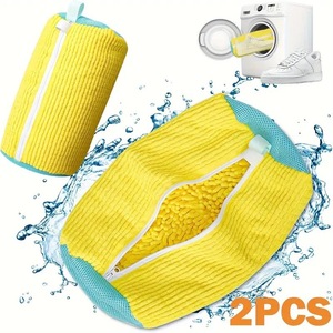 Bolsa para lavar zapatos con cremallera, rectangular, amarilla, 2 piezas, para lavado a máquina - Product Image 1
