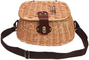 YULIN JIAFU Vintage balık sepeti, hasır balıkçı tuzakları kafes bas alabalık levrek balık durumda ayarlanabilir omuz askısı ile (kahverengi) - Product Image 5