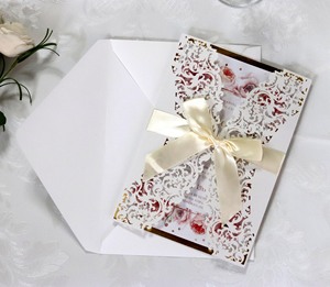 Fournisseur de Fêtes de Haute Qualité, Invitations de Mariage Roses avec Enveloppe à Noeud, Cartes de Mariage en Velours, Invitations de Luxe - Product Image 6