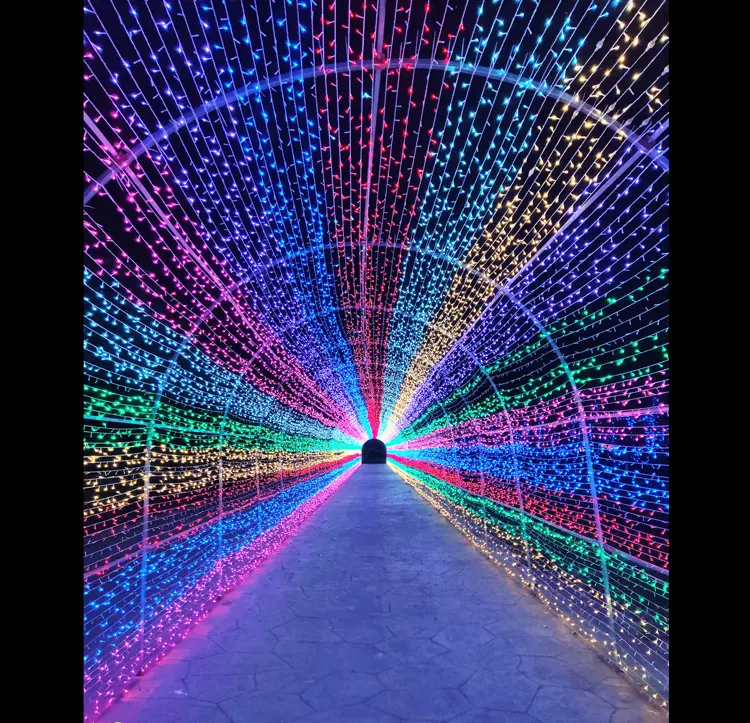 2023 yeni tasarım festivali düğün LED dekorasyon özel açık dev 3D LED Metal çerçeve sokak kemer tünel Motif ışık