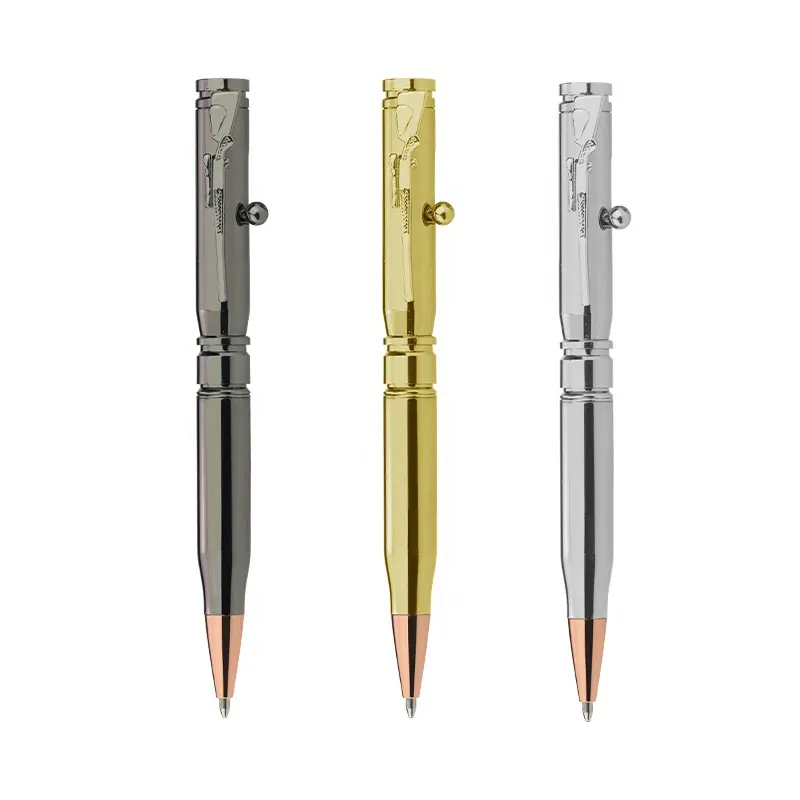 ガンメタルボルトアクション弾丸型ボールペンインクアルペンゴールドペン、ライフルデザインクリップ付きガンメタルライフル弾丸ペンキット