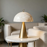 Lampe de table en marbre avec base conique en cuivre/fer, abat-jour en marbre en forme de dôme, finition en cuivre/fer, LED à intensité variable, CRI 90 élevé, style américain