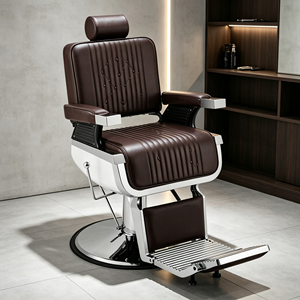 Fauteuil de barbier vintage en cuir PU rouge, hydraulique et inclinable, robuste, pour salon de coiffure, pour hommes. - Product Image 4