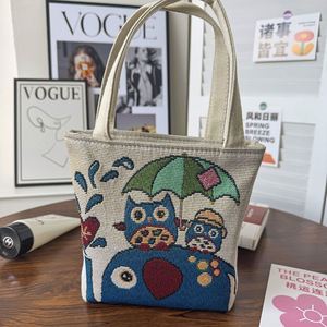 Jacquard Embroidered <b>Canvas</b> Handbag Cute Cartoon <b>Mini</b> Small Fresh Satchel Bag Casual Polyester Mobile Phone Bag - Product Image 3