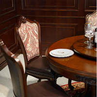 Table à manger ronde en bois massif de style rustique américain - Meubles de salle à manger de style américain pour 6 personnes avec plateau tournant