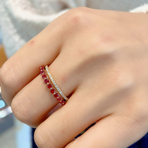 อาซูโอ 18K แหวนทองคำแท้สีเหลืองหรูหราประดับทับทิมธรรมชาติและเพชรแท้ ของขวัญสำหรับผู้หญิง สวมใส่ได้ทุกวัน สวยงามคลาสสิก เครื่องประดับ Au750 - Product Image 6