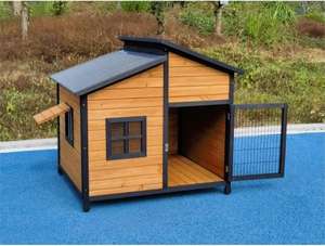 Perreras para perros de doble habitación Casa para perros de madera grande para exteriores con techo a prueba de lluvia, placa parasol - Product Image 6