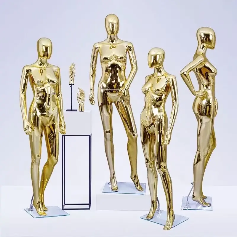 Cheap Fiberglass Shiny Color Gold Display Female Fashionable Chrome Plating Electroplating Mannequin Woman