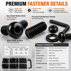 Kit Surtido de 169 Piezas de <span class=keywords><strong>Tornillos</strong></span> de Cabeza Hexagonal M6 con Arandela y Tuerca, Grado 10.9, Acero al Carbono, Óxido Negro, Juego de Pernos Métricos - Product Image 4