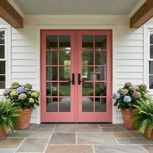 Portes françaises en aluminium à rupture de pont thermique colorées personnalisées, double vitrage, insonorisées, portes <span class=keywords><strong>d</strong></span>'<span class=keywords><strong>entrée</strong></span> extérieures à battants en verre pour villa - Product Image 1