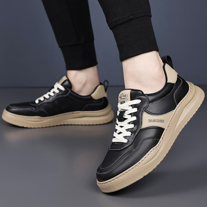 Zapatillas de cuero para hombre, con punta redonda, cordones, suela gruesa, antideslizantes, informales, para otoño. - Product Image 4