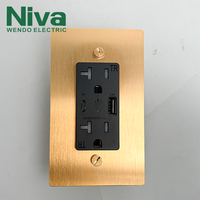 Prises murales américaines personnalisées Niva série USNV, interrupteur multifonction, panneau en laiton métallique, prises de type 118, USB